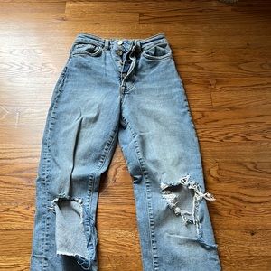 HM DENIM large rips, mom straight jeans size 0